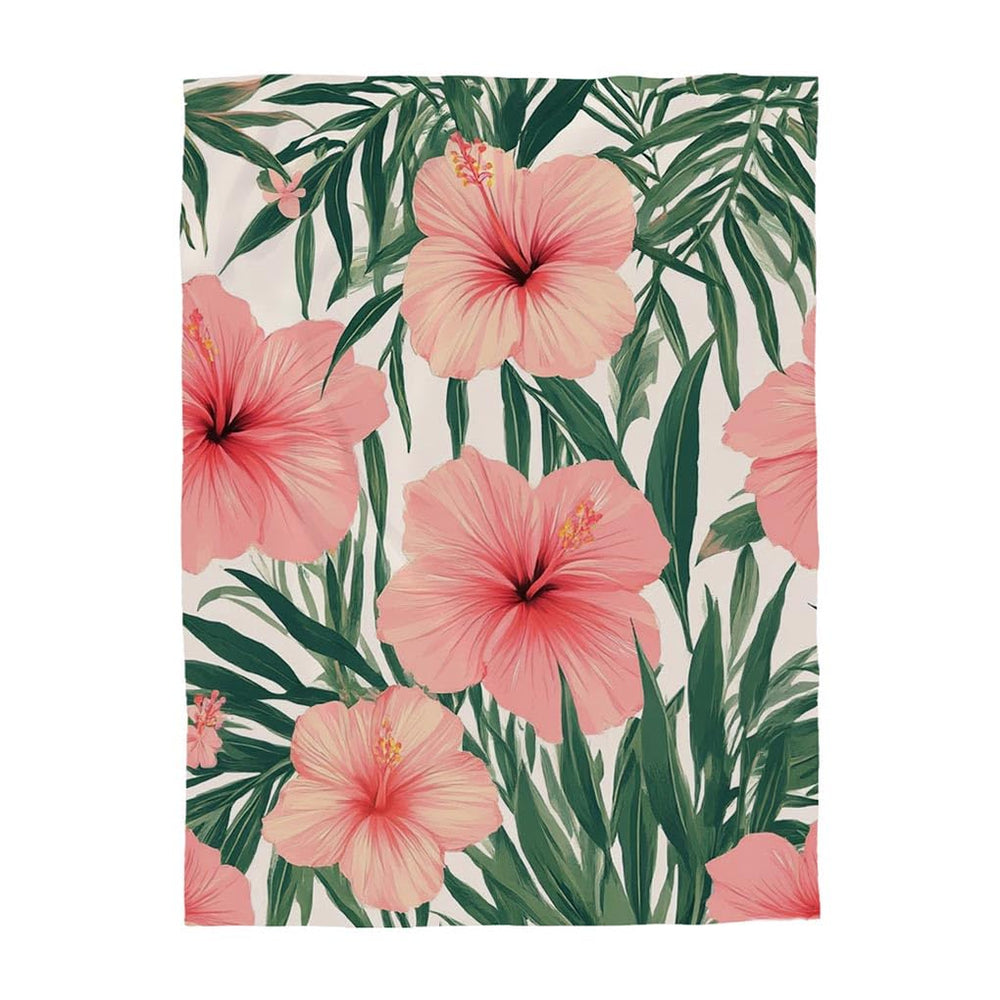 Mugod Exotic Floral Throw Blanket cover image with vivid hibiscus print for décor