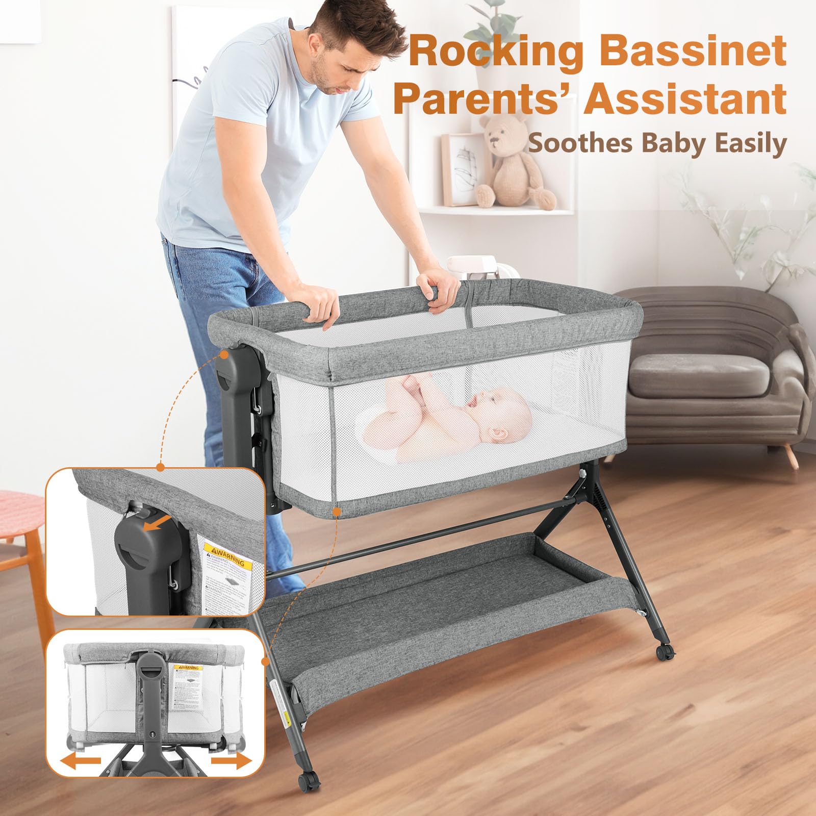 MUHDUH bedside sleeper with side access keeps baby close at night
