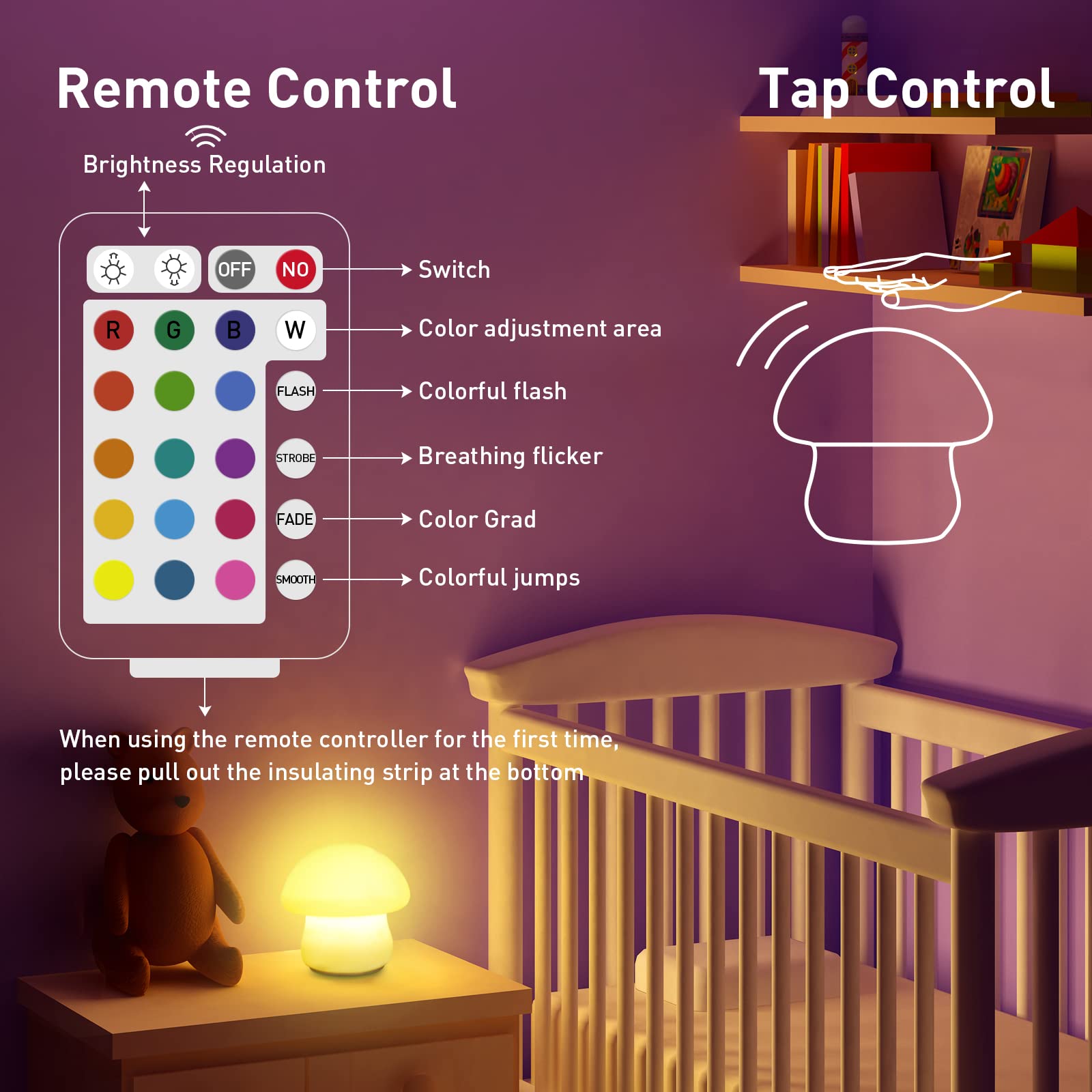 MUID Mushroom Lamp dimmable LED offers adjustable brightness for late-night feeding.