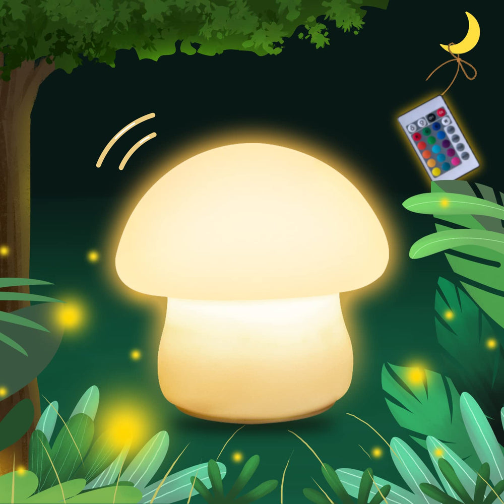 MUID Mushroom Lamp rechargeable night light provides soft, warm illumination for nurseries.