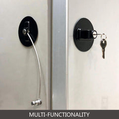 MUIN lock close-up shows metal plates and cable for durability
