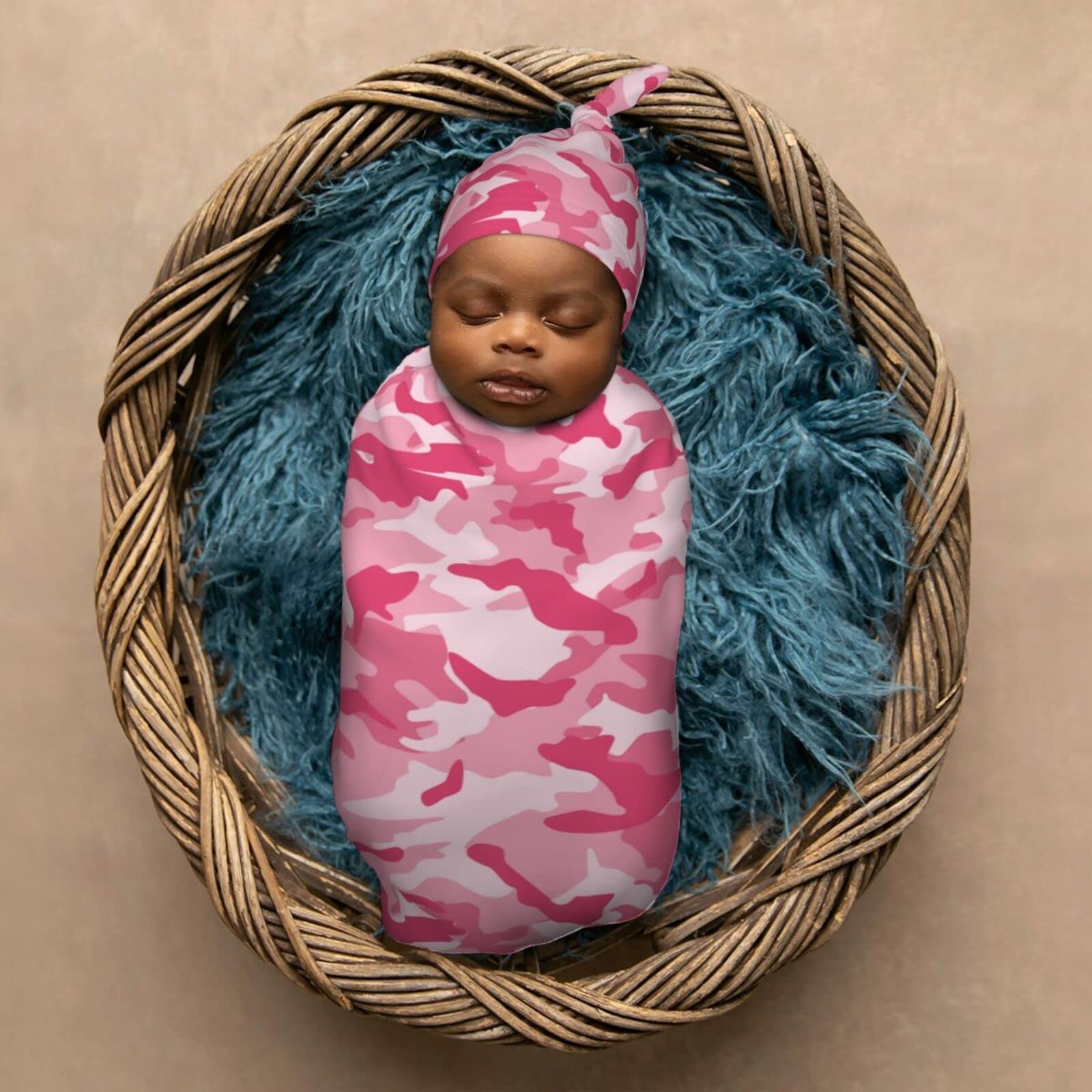 Muishi abstract camouflage pink camo on baby asleep demonstrating use