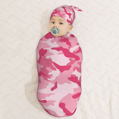 Muishi abstract camouflage pink camo swaddle close-up shows plush fabric