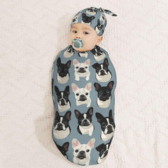 Muishi baby hat set close-up featuring elastic knit for snug, comfortable wear.