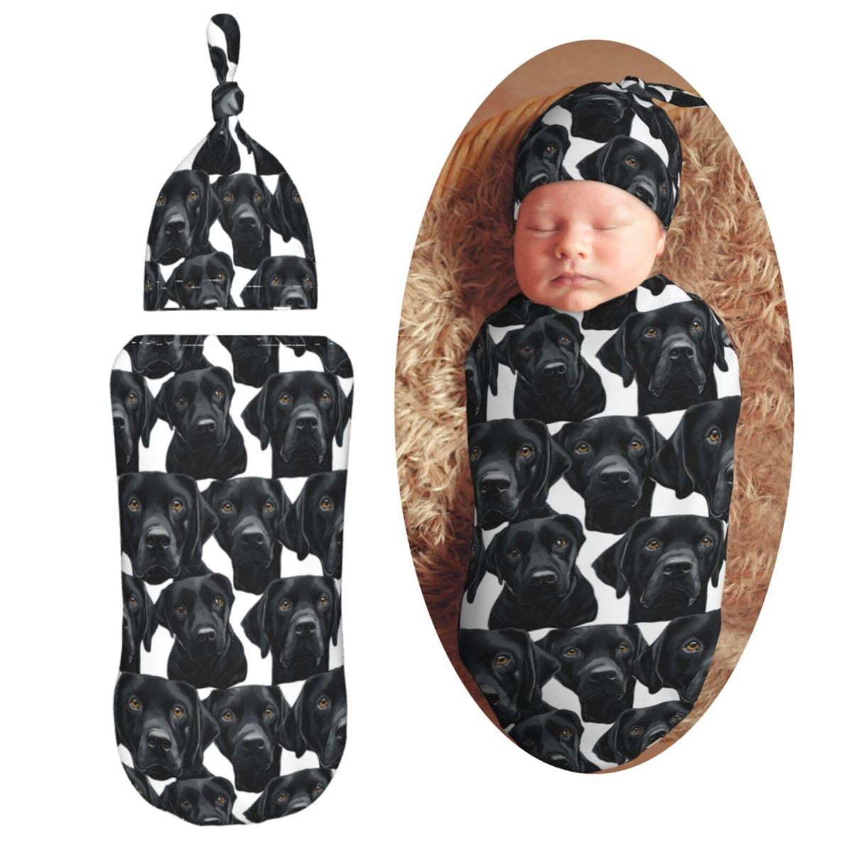 Muishi Labrador swaddle blanket for secure newborn sleep.