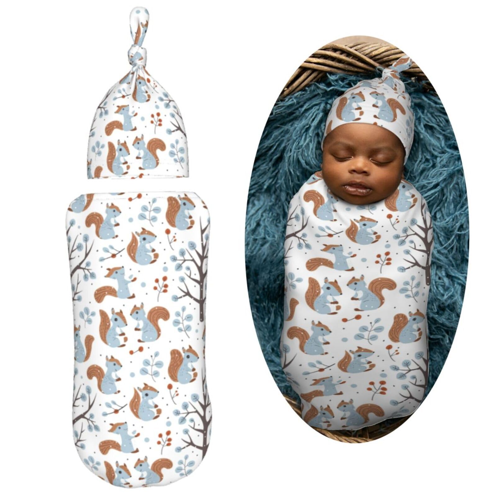 Muishi cute squirrels hat close up shows snug warm fit for 0-6 months