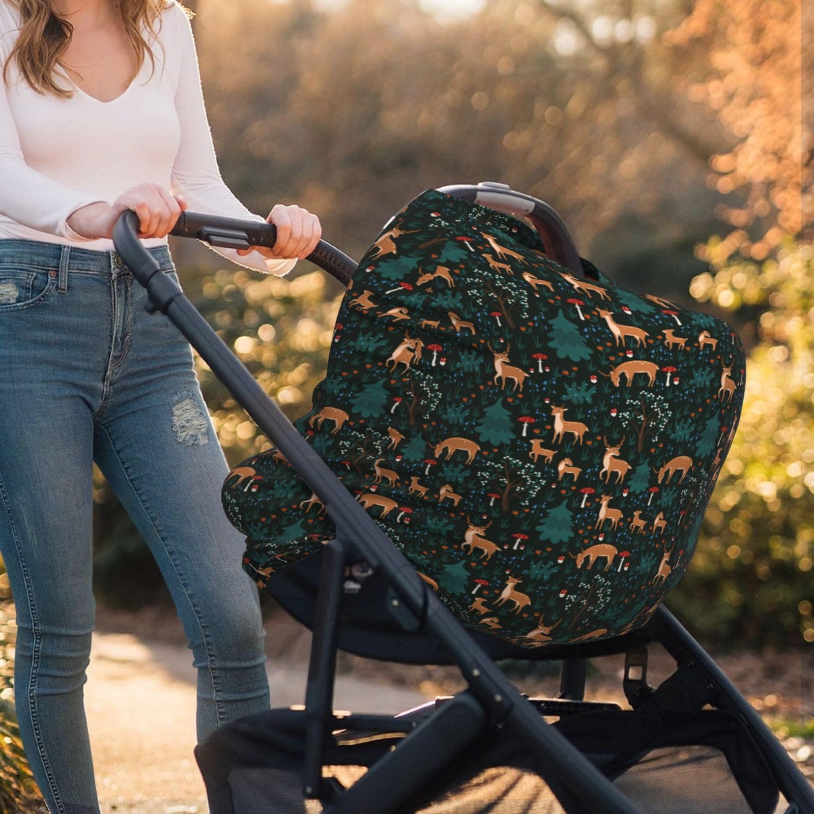 Muishi Deers Forest Mushroom stroller cover protects baby from sun and wind
