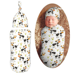 Muishi Farm milk cow swaddle blanket softly wraps newborns for cozy sleep
