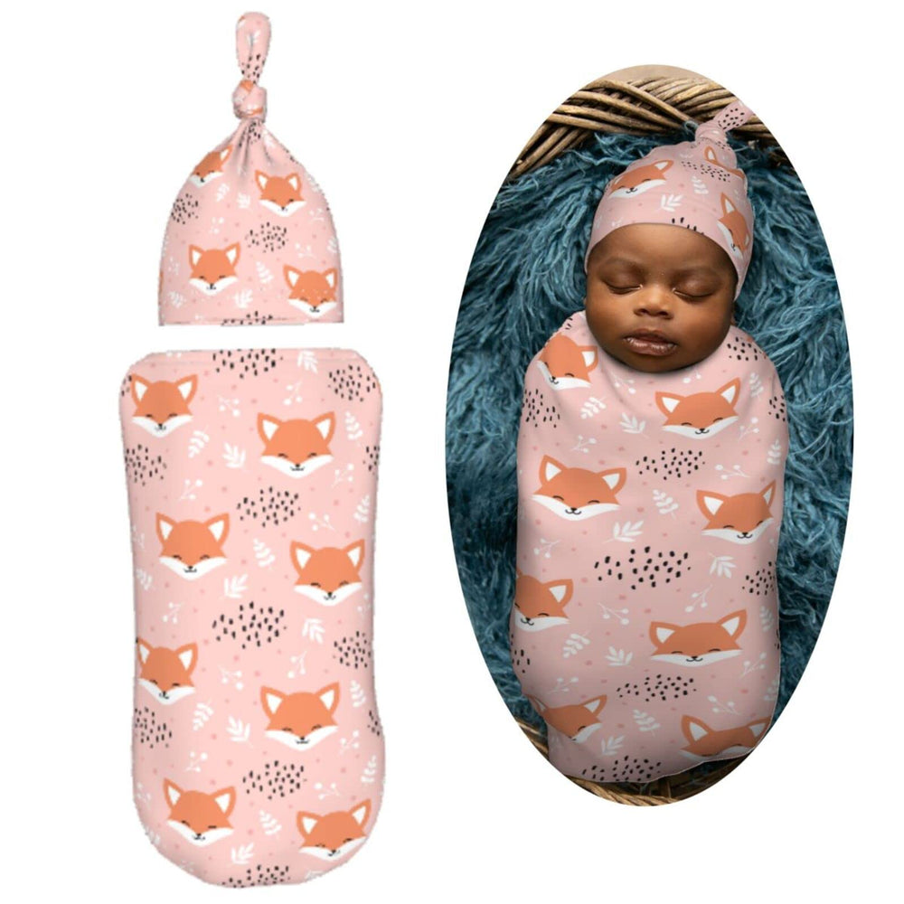 Muishi fox pink newborn hat set on baby for cozy warmth