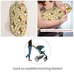 Muishi Gnomes Bees Sunflowers swaddle blanket edge stitching visible for safety.
