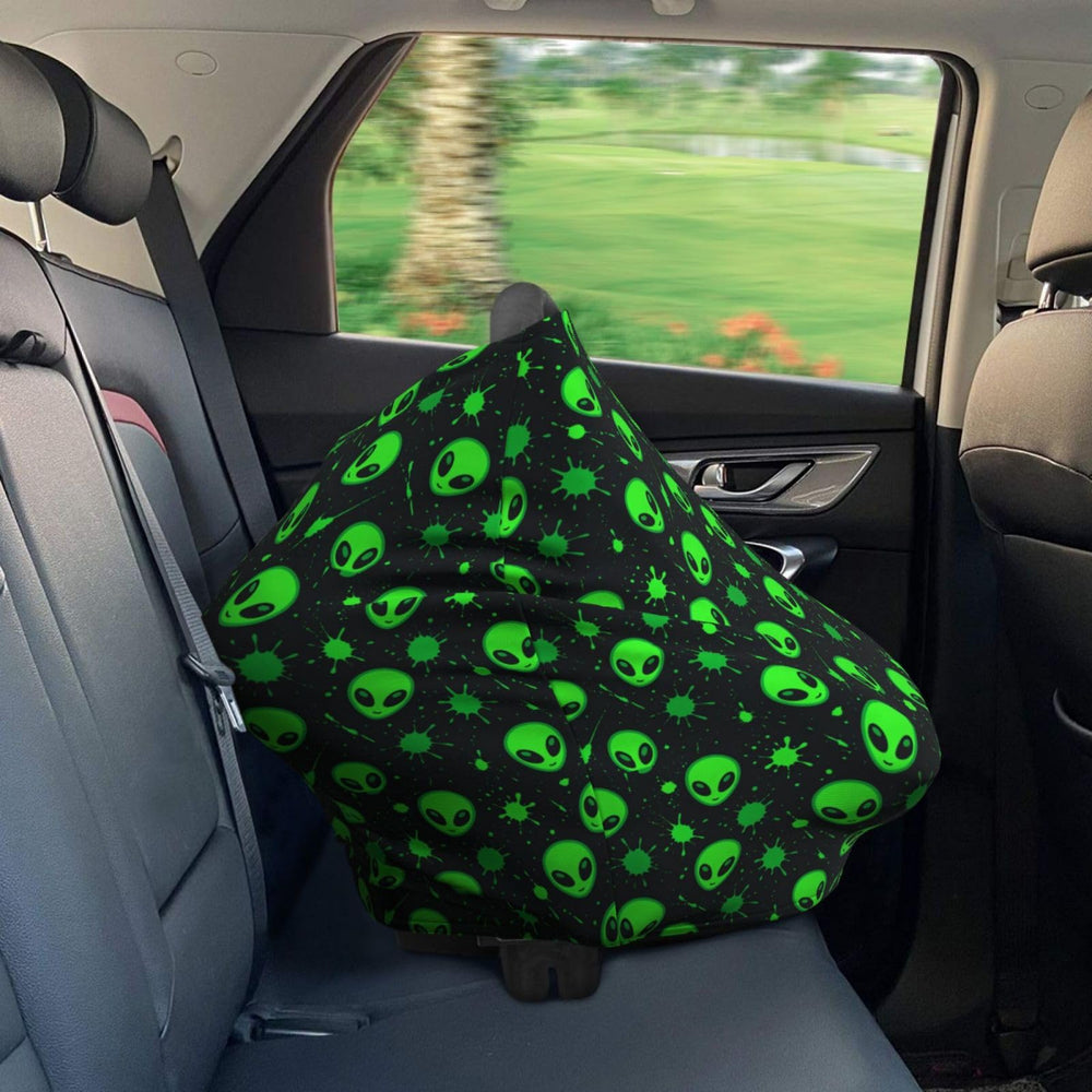 Muishi Green Alien Head cover with stretchy fabric fits various car seats.