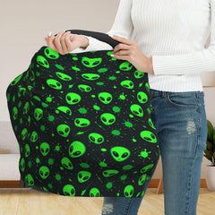 Muishi Green Alien Head stroller cover keeps baby comfortable with breathable fabric.