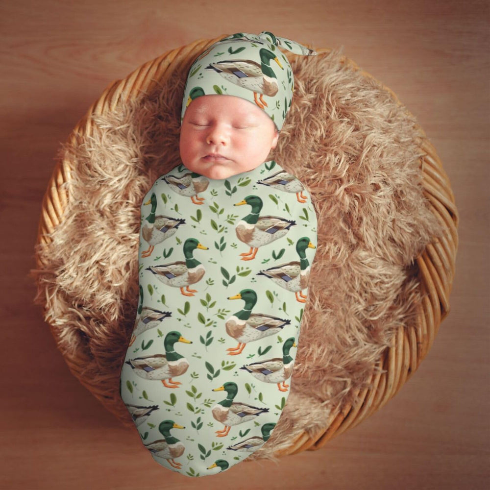 Muishi mallard duck two-piece set, versatile newborn outfit and swaddle