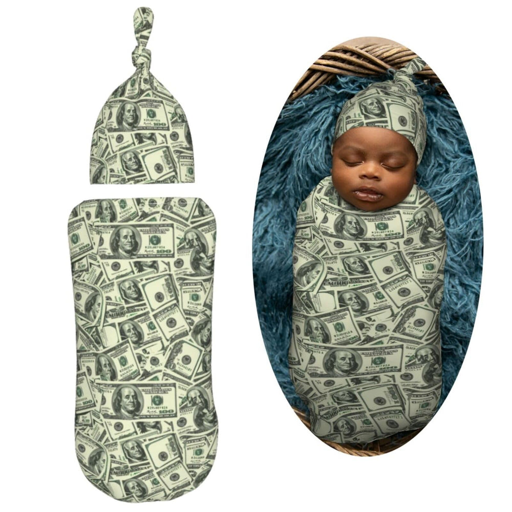 Muishi money-pattern swaddle blanket with cozy warmth and easy wrap.