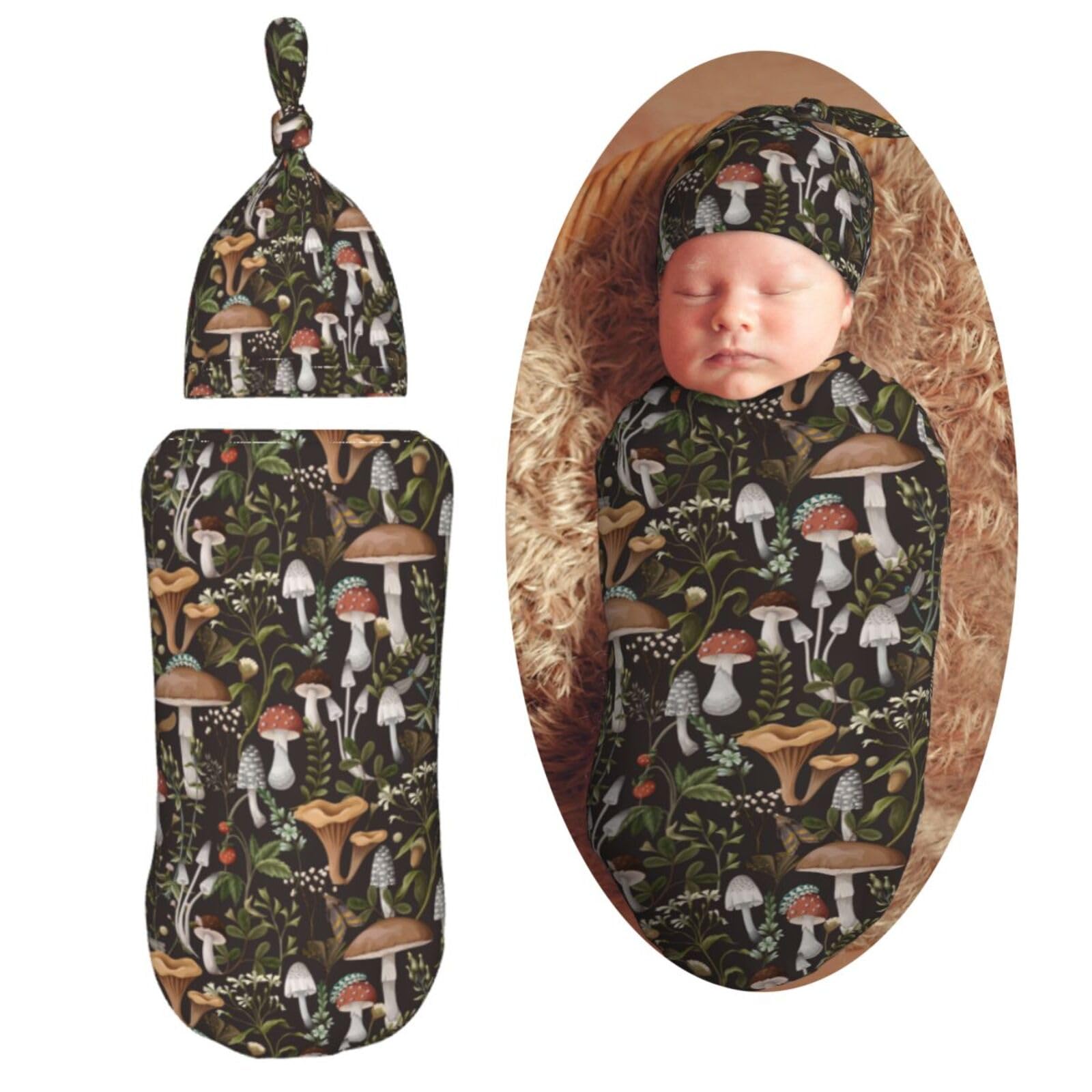 Muishi mushroom leaves swaddle blanket for gentle newborn comfort