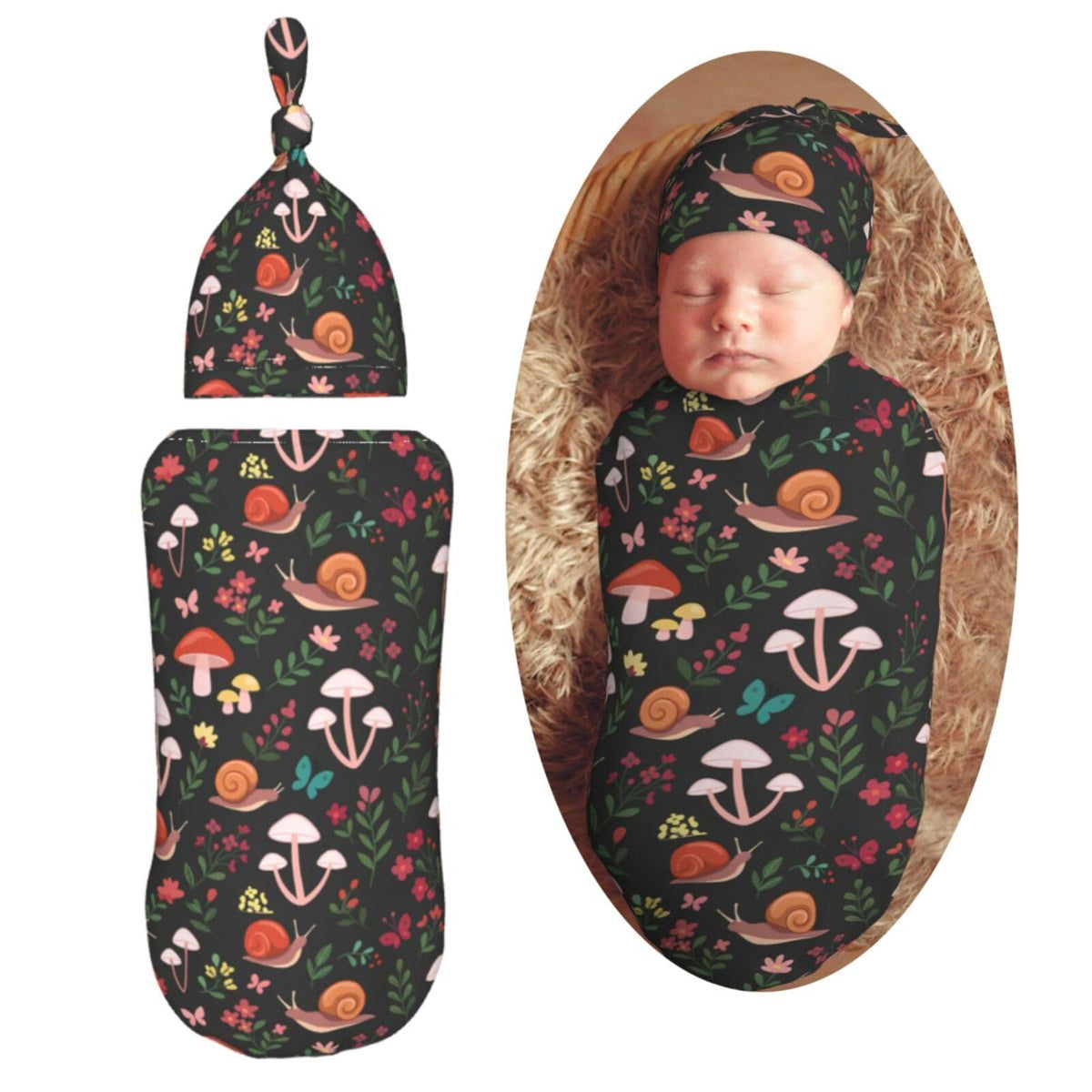 Muishi Mushrooms Swaddle Blanket close-up shows soft fabric for newborn comfort
