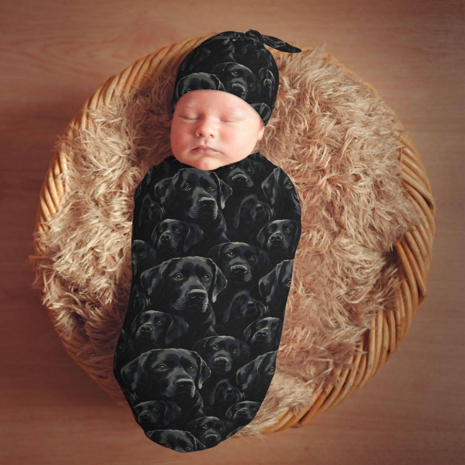 Muishi newborn swaddle with Labrador pattern ideal for photos