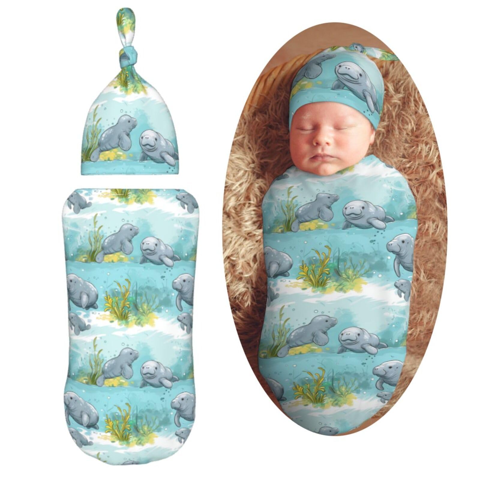Muishi Ocean Florida Manatee swaddle blanket ready for calm daytime snuggles and peaceful sleep