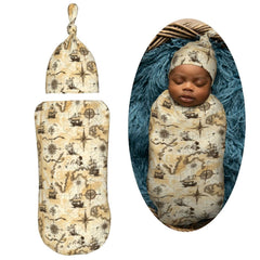 Muishi retro map compass hat highlights cozy baby headwear for warmth.