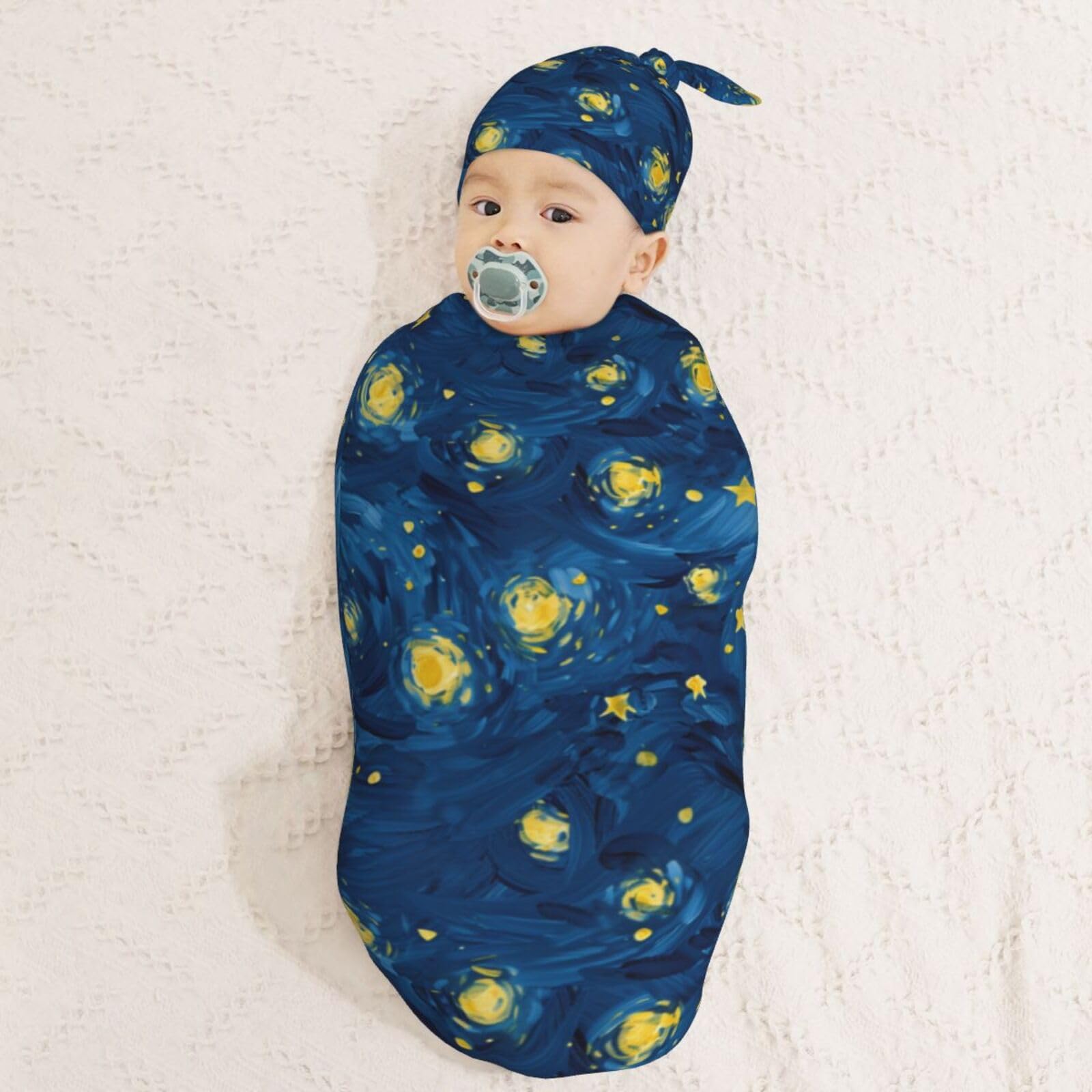 Muishi Star Night newborn hat close-up shows comfortable stretch.