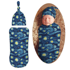 Muishi Starry Sky swaddle blanket in soft fabric for peaceful newborn sleep.