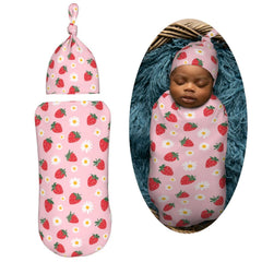 Muishi strawberry flowers baby hat pairs with swaddle for extra warmth