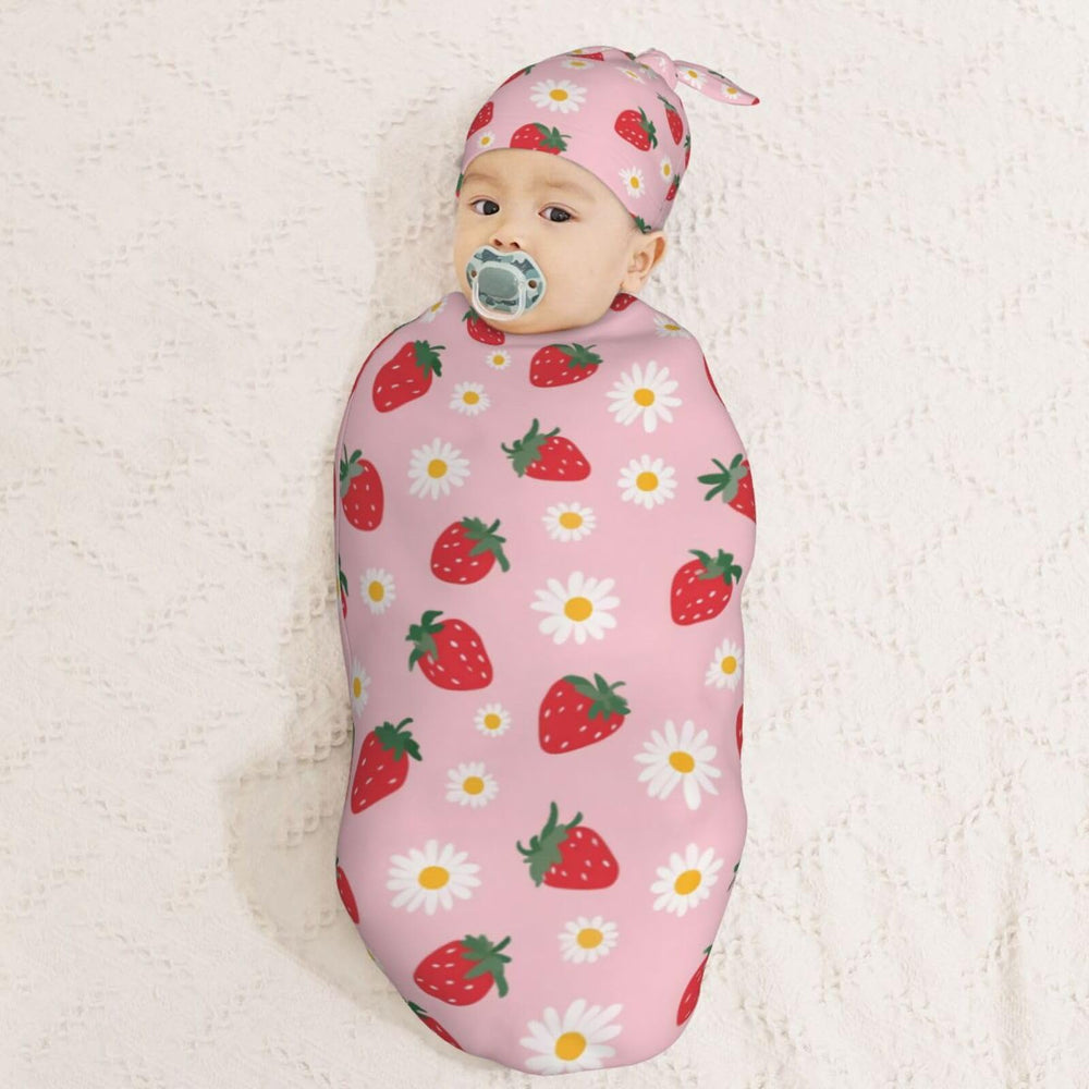 Muishi strawberry flowers hat shown for cozy newborn warmth