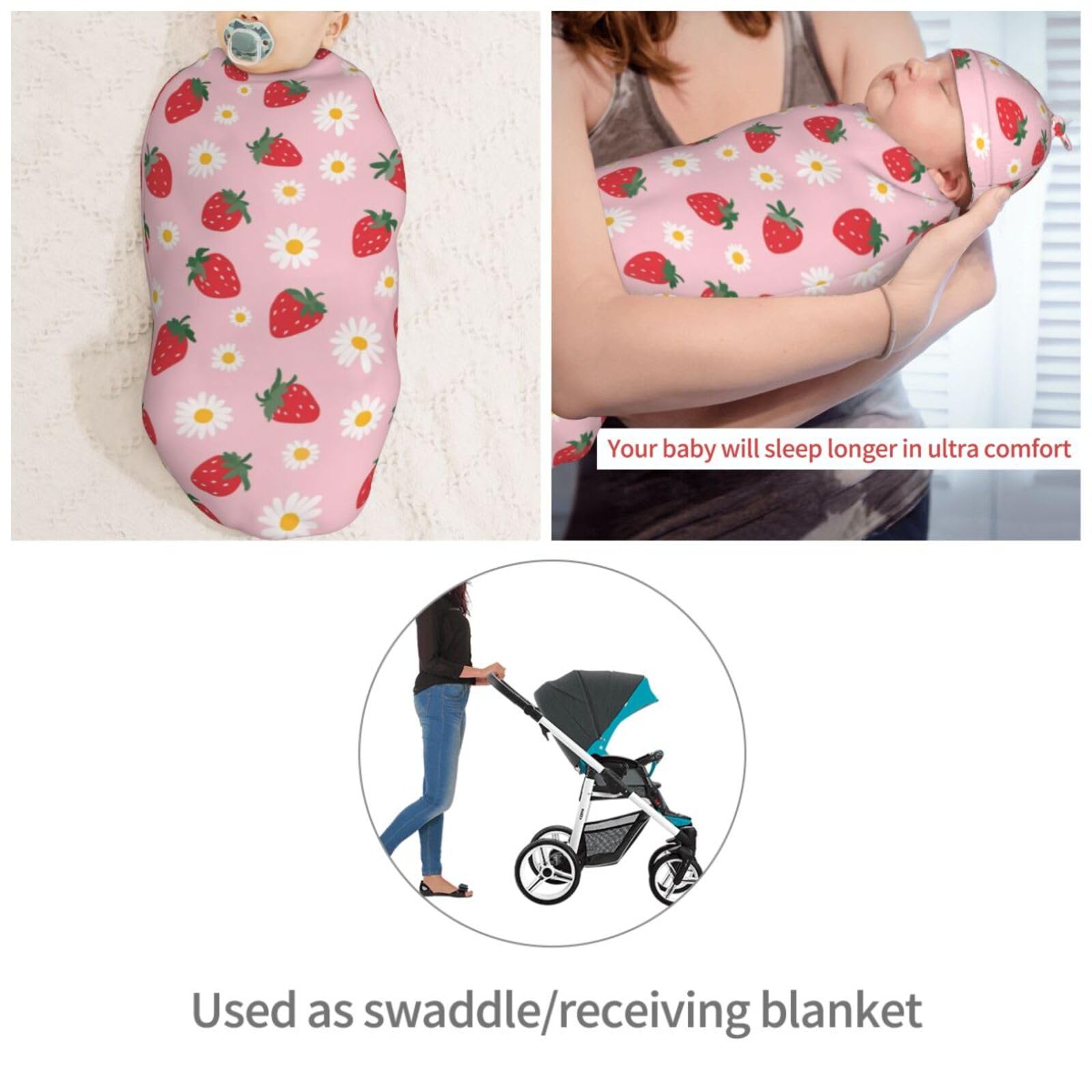 Muishi strawberry flowers newborn swaddle demonstrates a cozy sleeping setup for baby