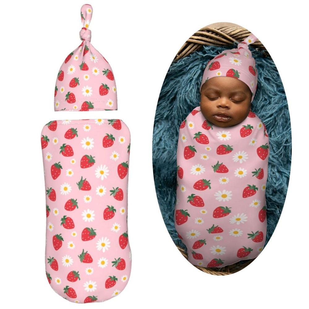 Muishi strawberry flowers swaddle blanket close-up fabric texture