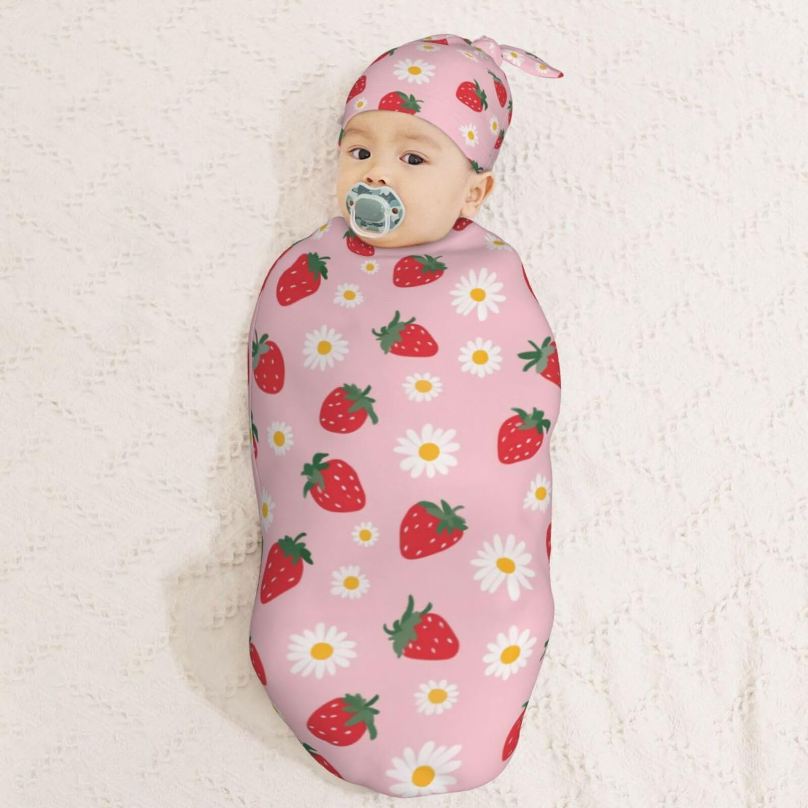 Muishi strawberry flowers oval-wrap swaddle offers cocoon-like security