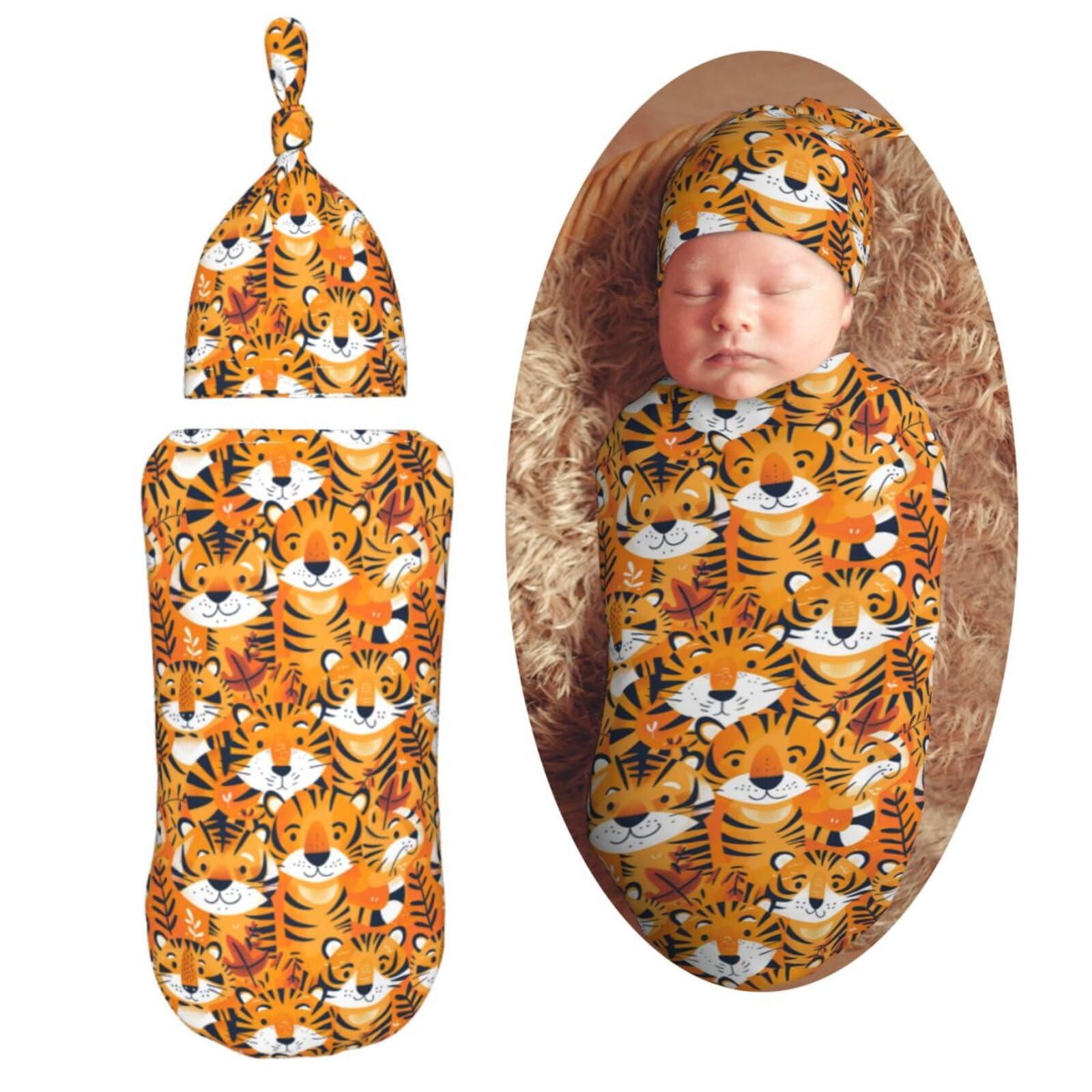 Muishi Tigers swaddle blanket with playful tiger print for cozy newborn comfort