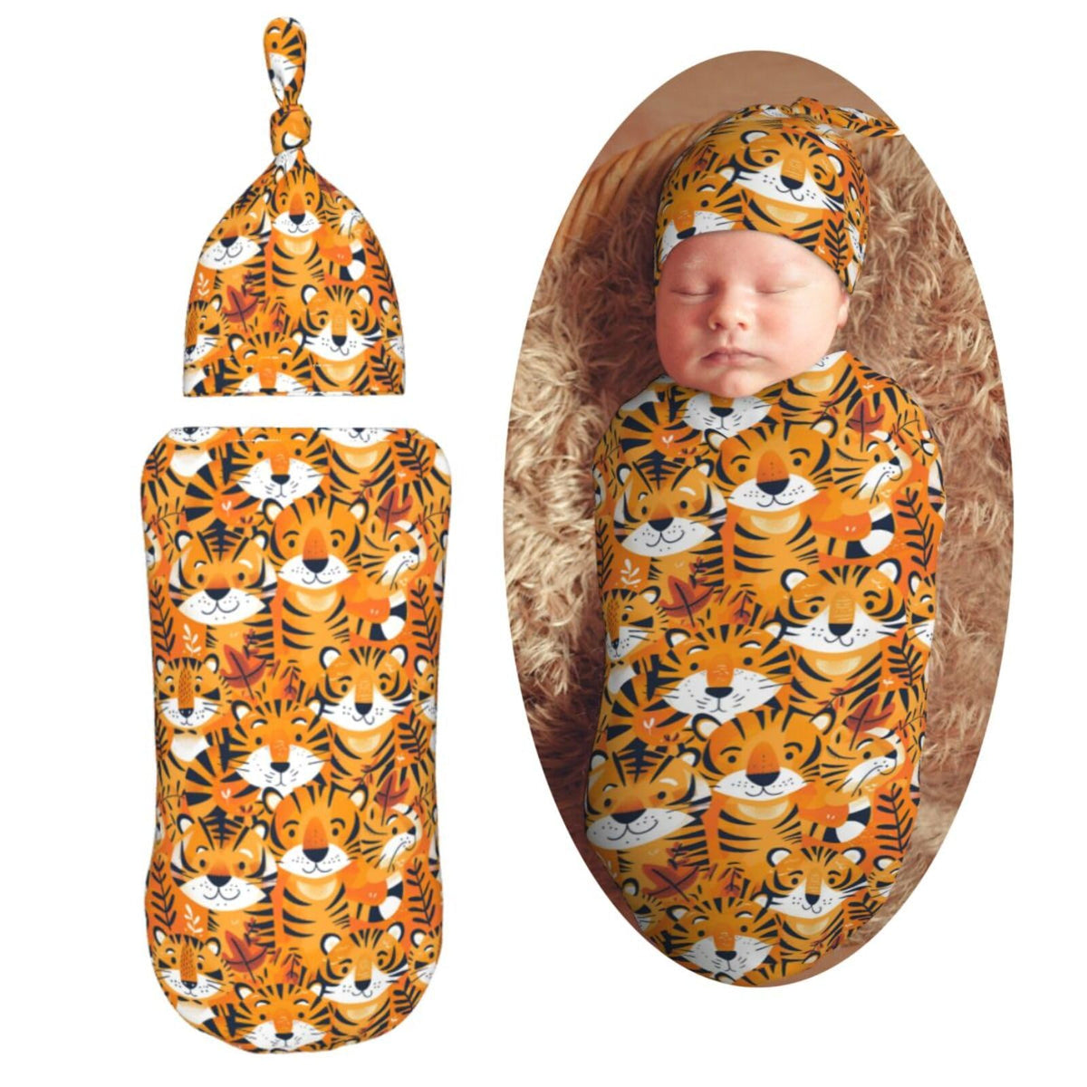 Muishi Tigers swaddle blanket with playful tiger print for cozy newborn comfort