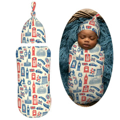 Muishi Vintage British Flag swaddle hat combines warmth and chic style for newborns.