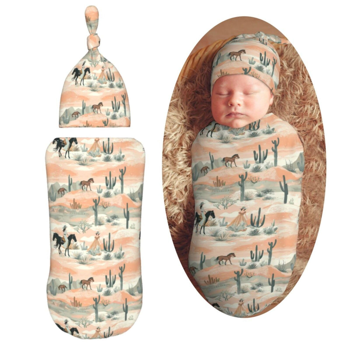 Muishi Western cowgirls desert swaddle blanket close-up texture for newborn comfort