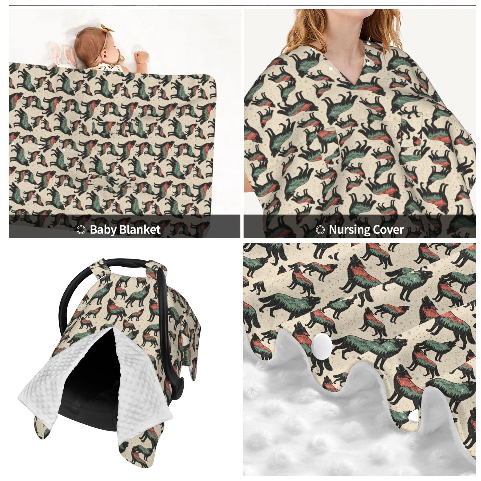 Muishi Wolf Mountain nursing cover enables discreet feeding with soft fabric.