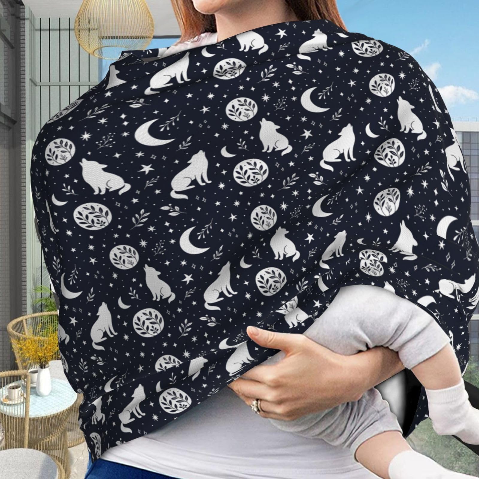 Muishi Wolf Star Moon nursing cover offering privacy and breathable comfort