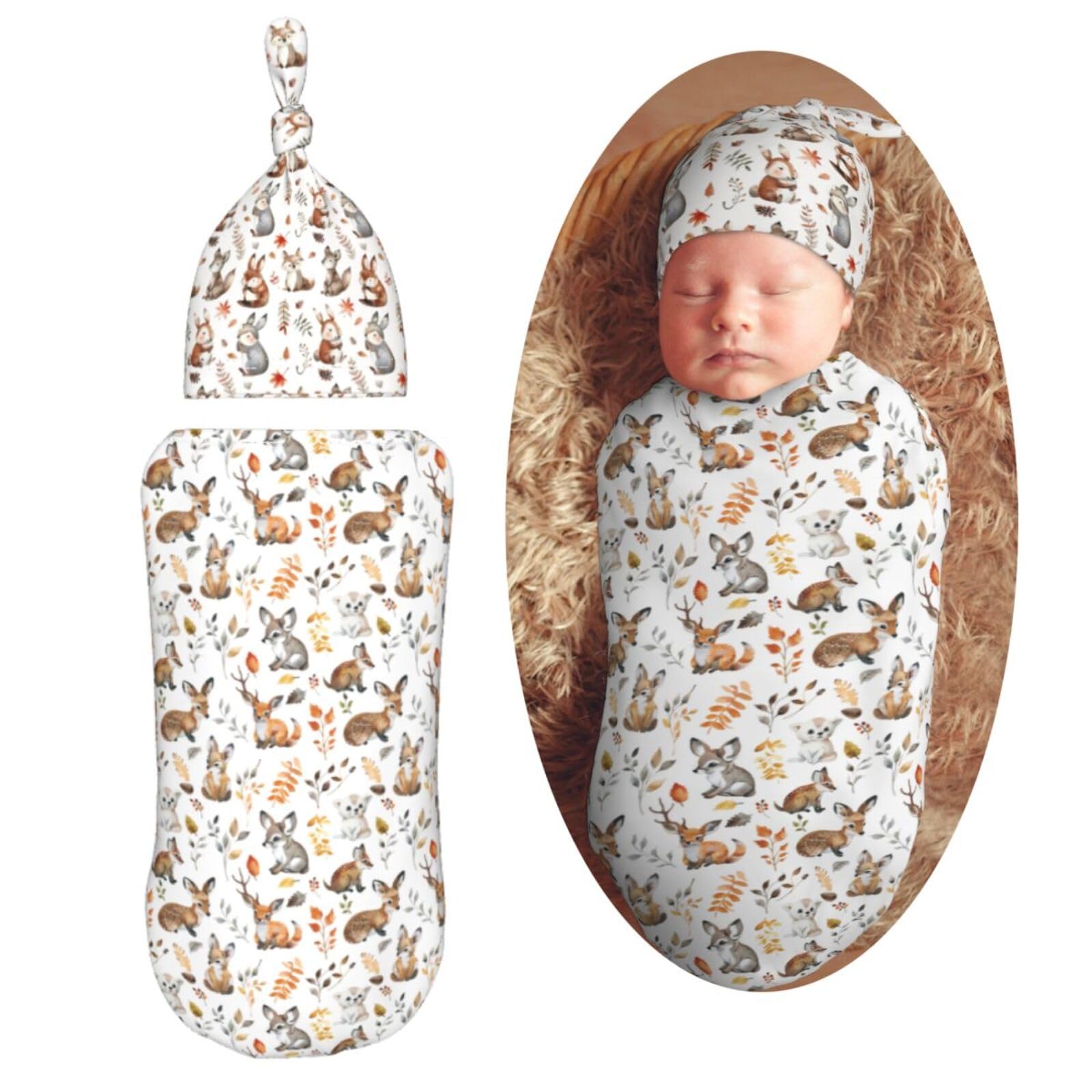 Muishi woodland animals swaddle blanket close-up, ultra-soft fabric for newborn comfort.