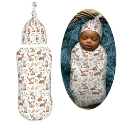 Muishi woodland leaves pattern hat set, cozy newborn wear for peaceful nights.