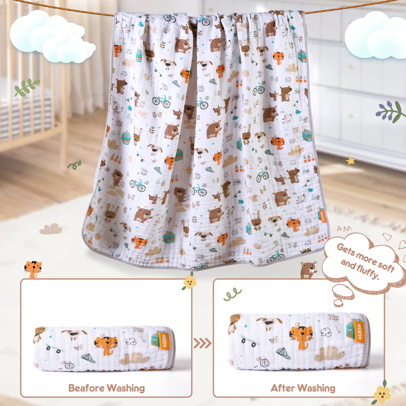 MUKIN baby blanket 47x47 inch crib size for comfortable daytime naps.