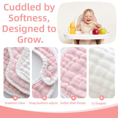 Closeup of snaps on MUKIN bibs showing adjustable fit for growing babies