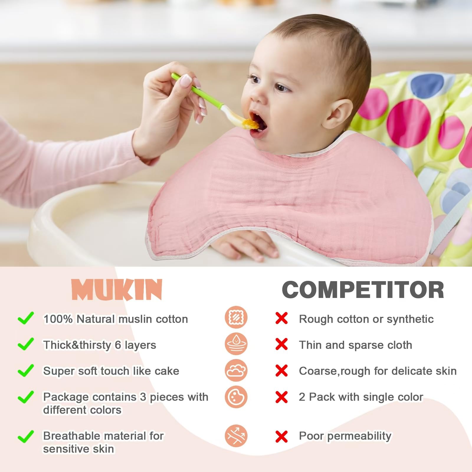 MUKIN baby burp cloths gender-neutral suitable for boys and girls.