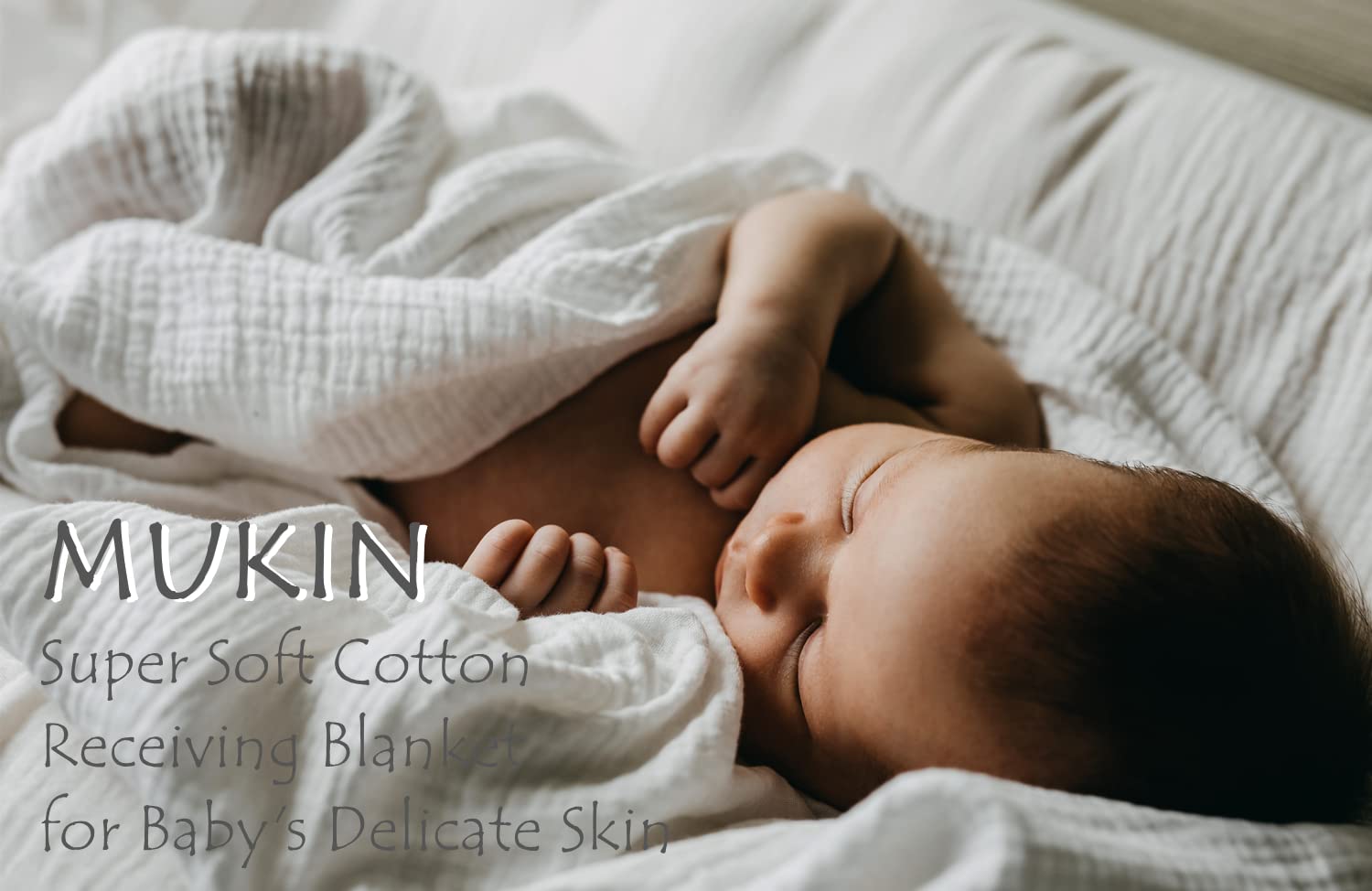 MUKIN white swaddle used as stroller cover for sun and wind protection.