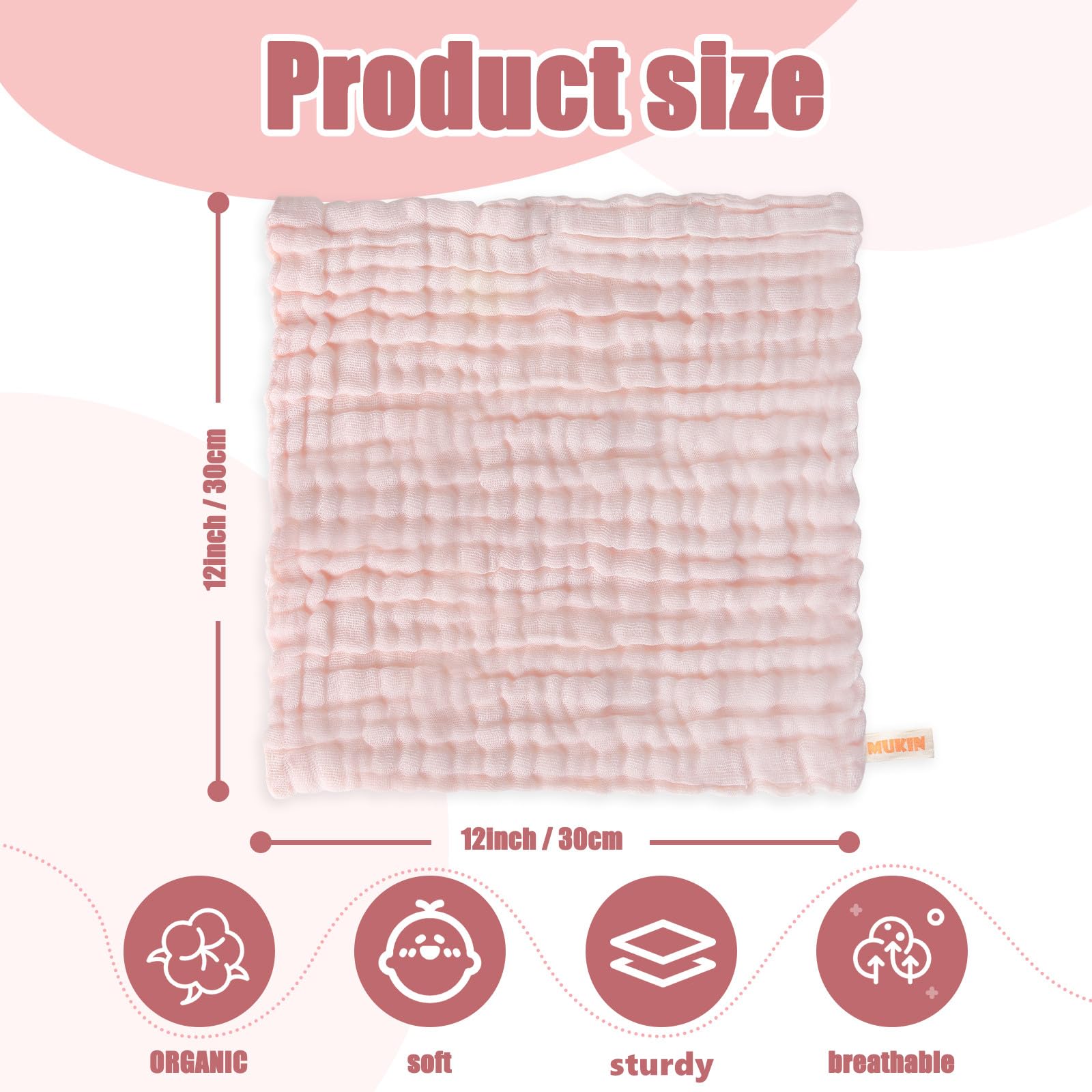 MUKIN baby washcloths, light pink and white, soft and absorbent