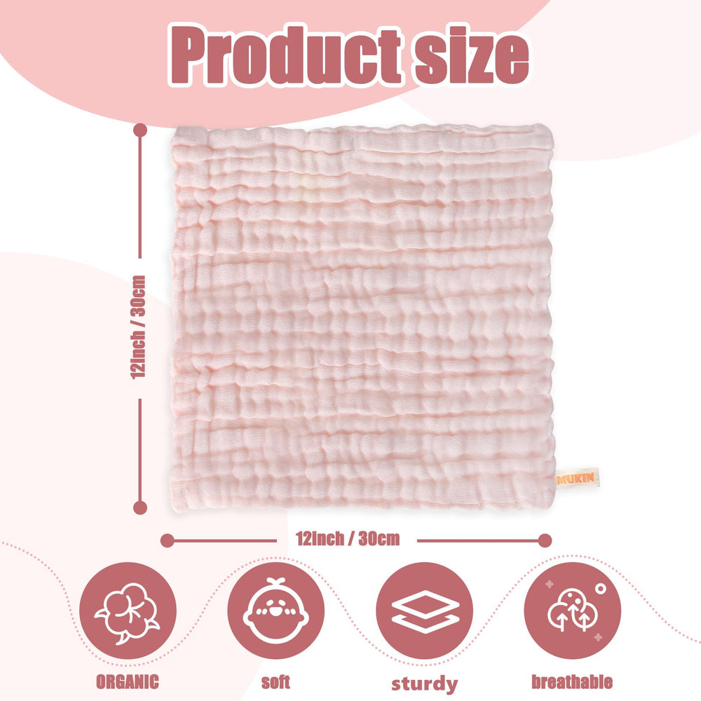 MUKIN baby washcloths, light pink and white, soft and absorbent