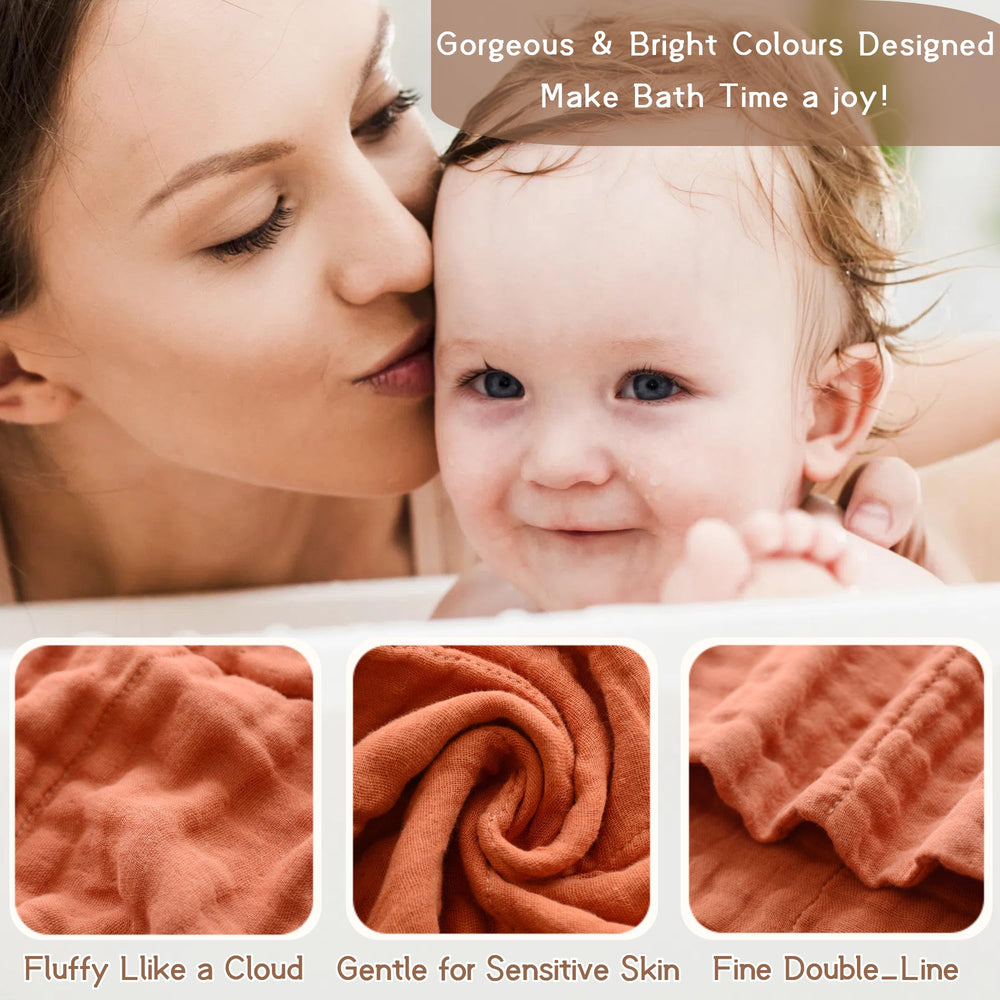 MUKIN brick-orange cloths add cheerful color while staying gentle on baby's skin.
