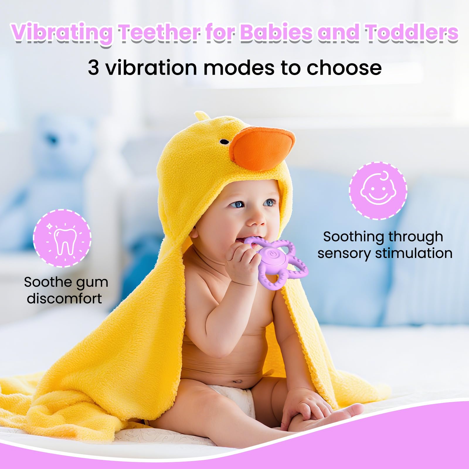 Mukoiber teether aiding gum circulation during teething for comfort.