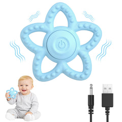 Mukoiber vibrating sensory chew toy in blue for infant teething and sensory engagement