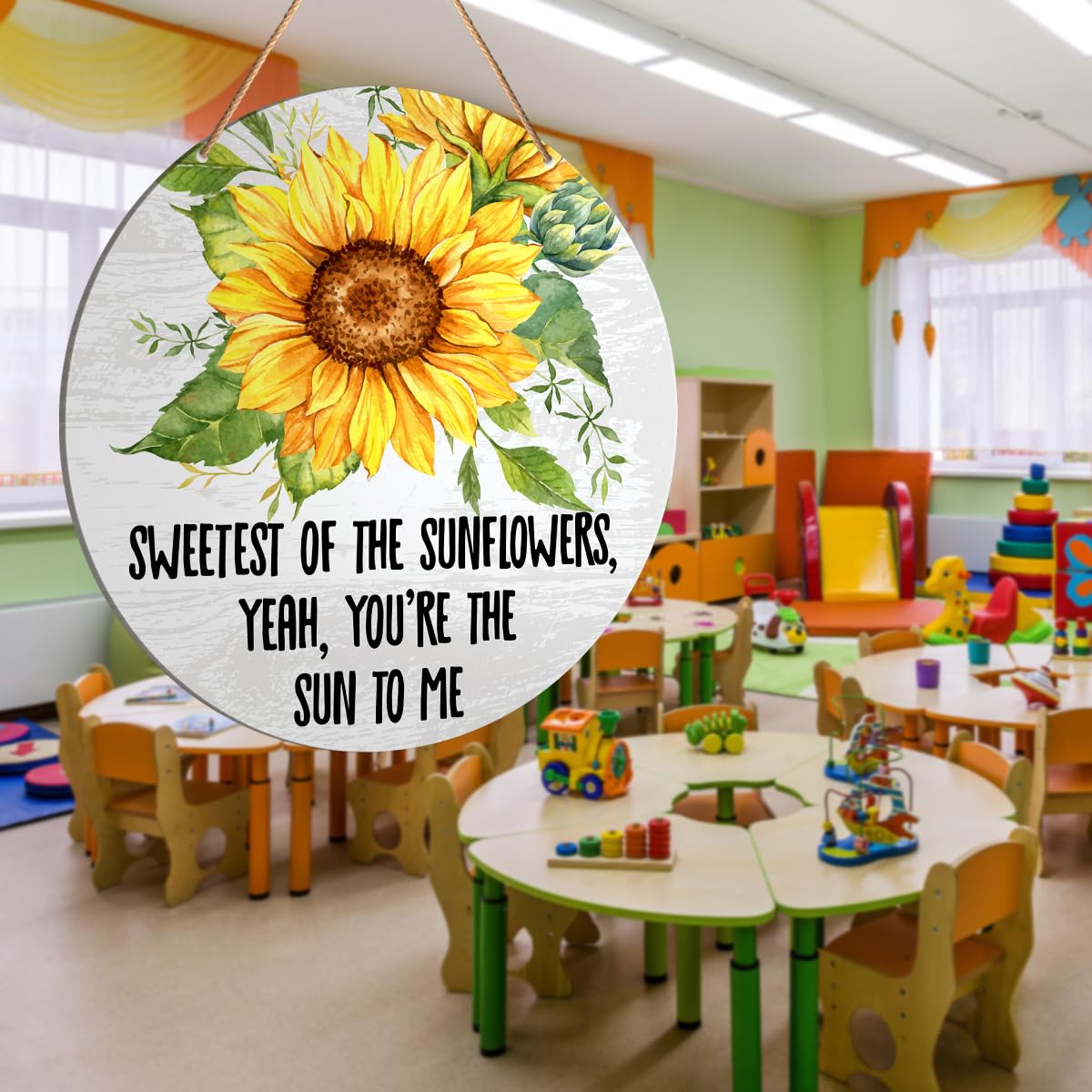 Muktoujaumai wood sign with sunflower motif is a thoughtful baby gift.