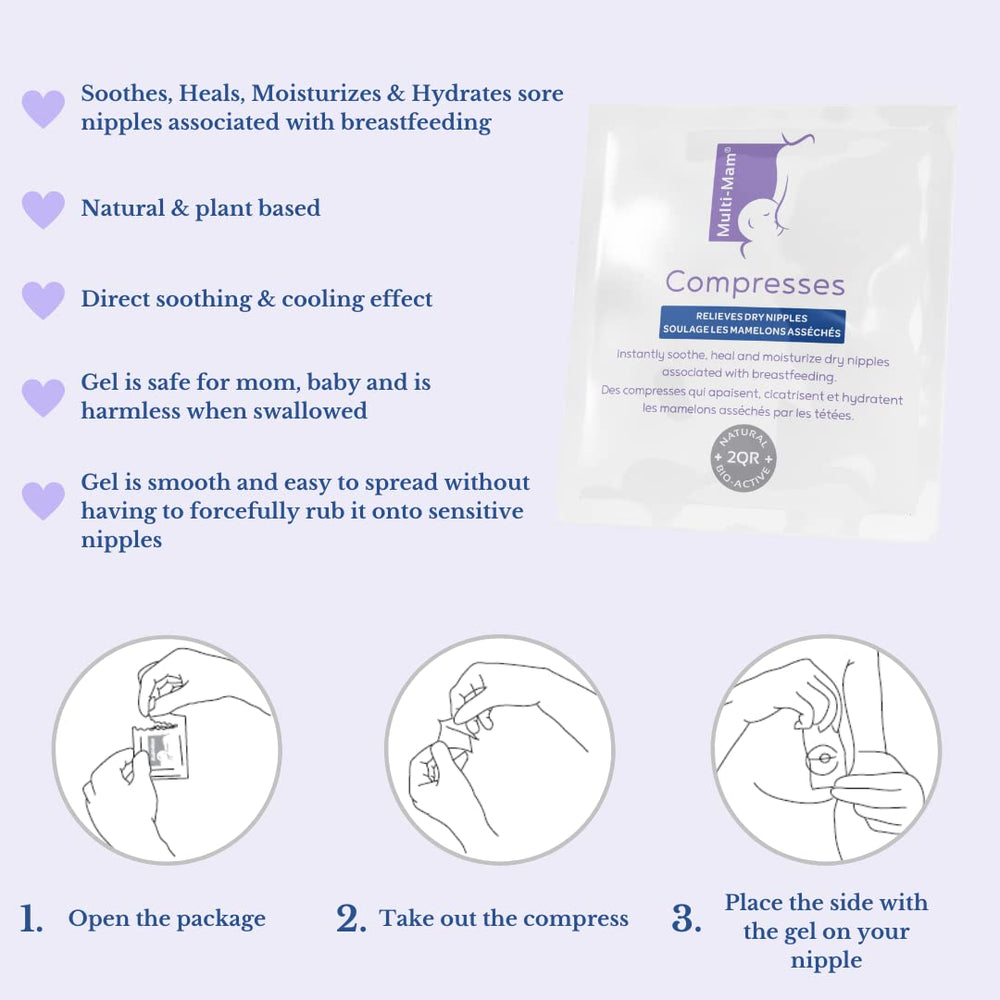 Multi-Mam nipple compress provides moisture to support healing during feeds