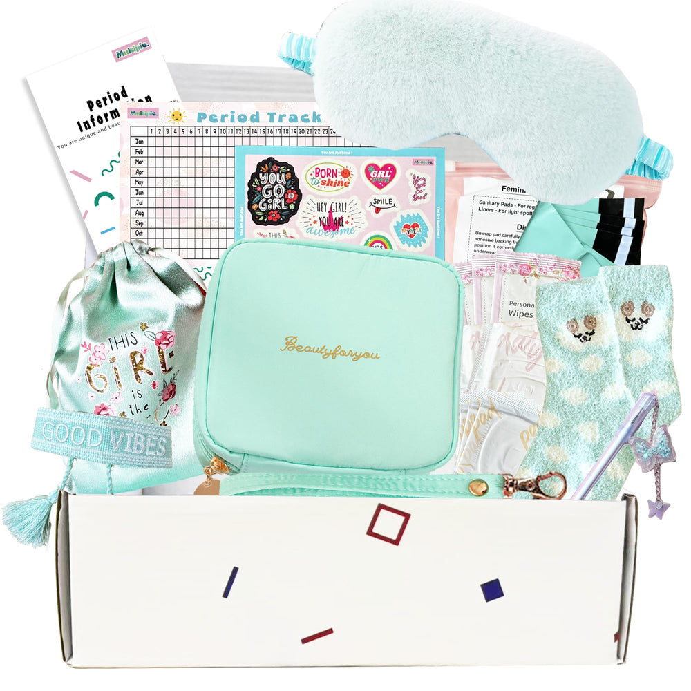 Multipieyo first period kit inside bag shows tidy storage for teen essentials.